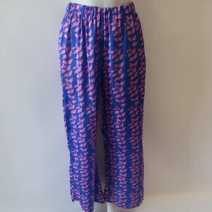 NWT Womens Bululu Aruba Blue Leafs Dull Satin Pants M